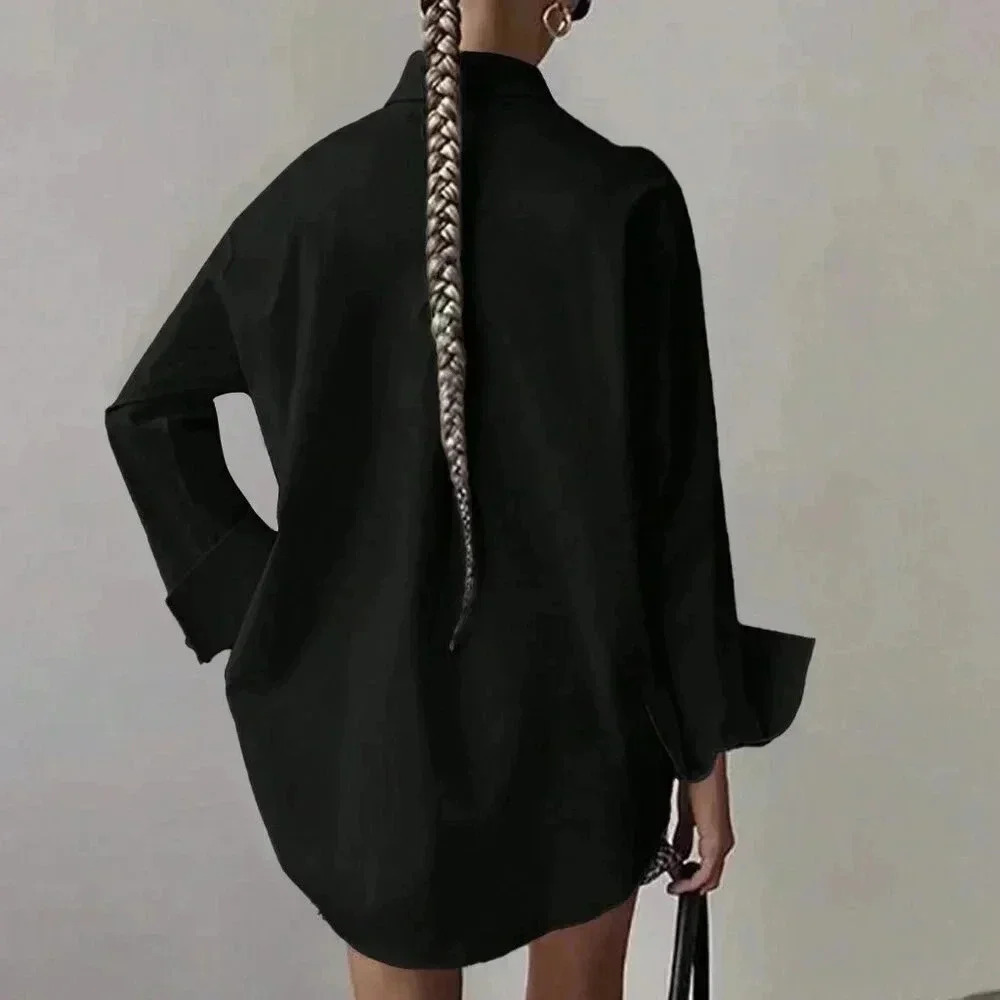 Black Casual Women's Loose Long Sleeved Shirt - Picture 2 of 3